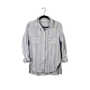 Athleta Blue White Striped Casual Preppy Button Down Shirt Blouse Size Medium
